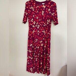London Times  
Women's Floral Elbow Sleeve Midi Dress Maroon Size 4 NWT